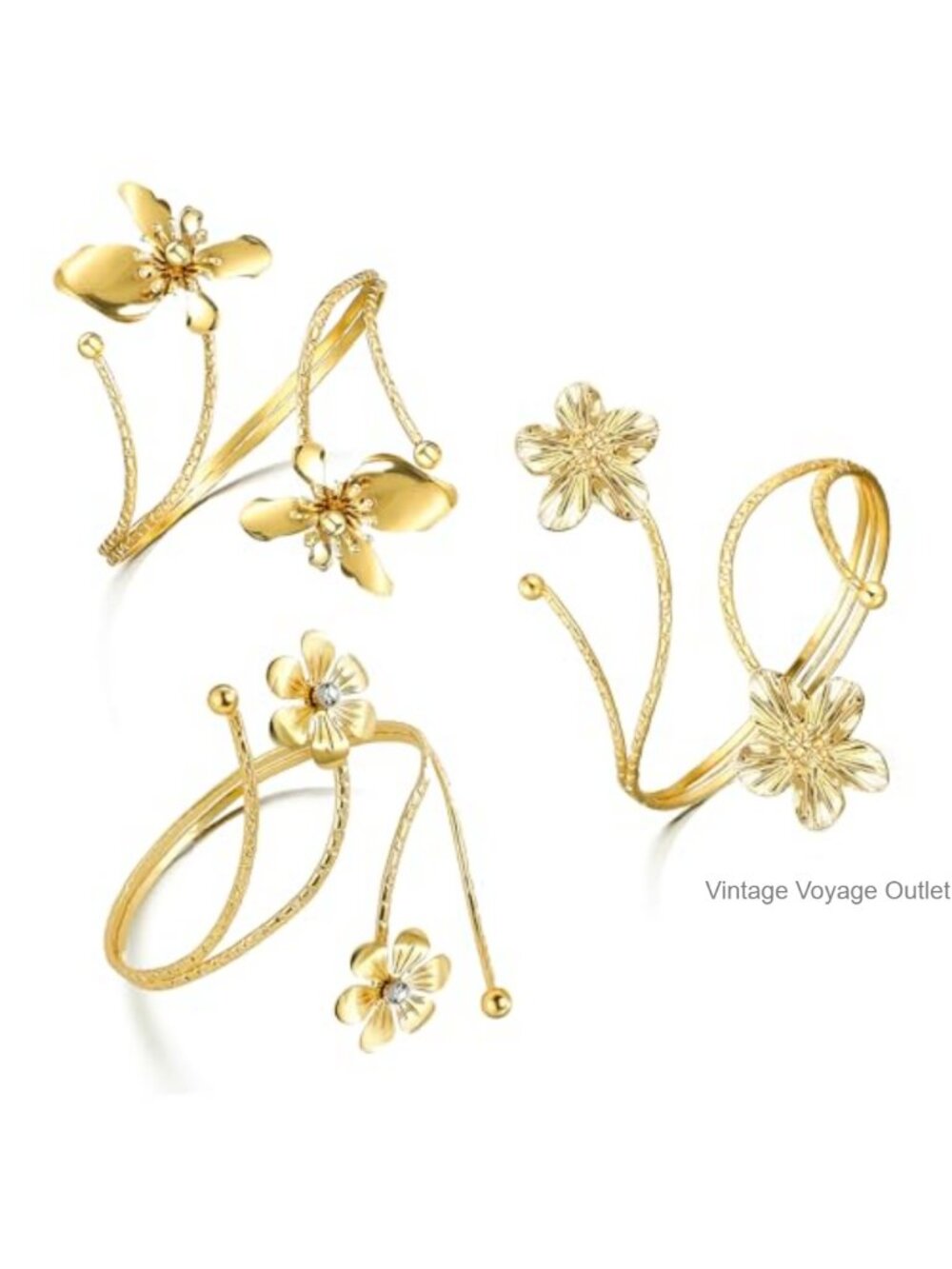 Gold Plated Alloy Arm Cuff Bracelet Set Coil Butterfly Flower